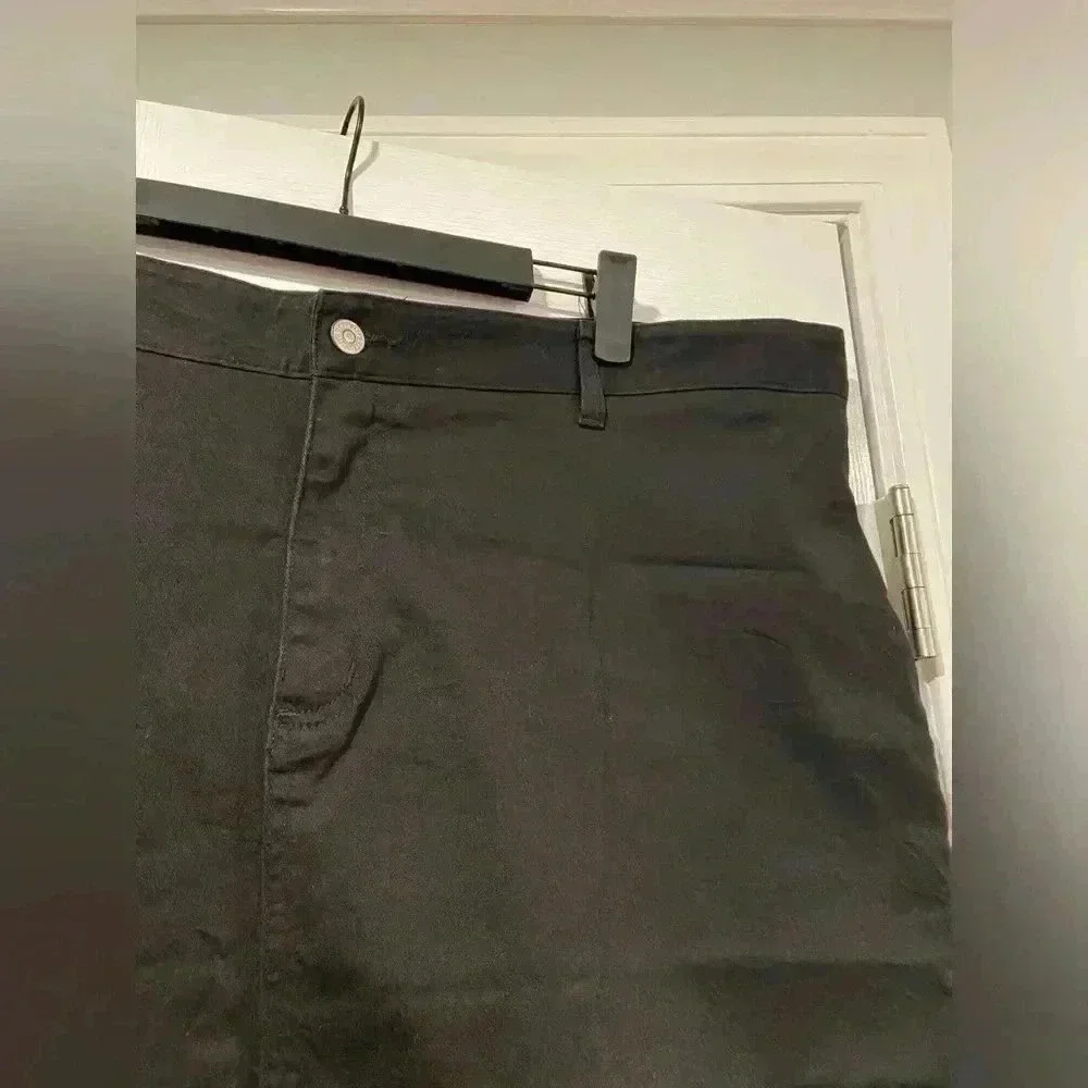 Dickies Black Cotton Spandex Mini Skirt Back Slit Button Front Plus Size 24 - Picture 2 of 10